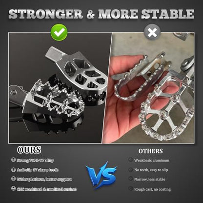XINGWU Dirt Bike Foot Pegs for Surron Light Bee X/S E-Ride Pro SS/SR/S Talaria MX3 MX4 Segway X160/X260 CRF150F 230F 250F Electric Dirt Bike Foot Peg Rests (Silver) - color: Silver