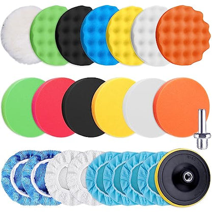 SIQUK 23 Pieces 7 Inch Buffing Pads Car Polisher Bonnets Foam Polishing Pad Kit Wax Buffer Polish Pads Car Buffer Attachment for Drill - size: 7 Inch