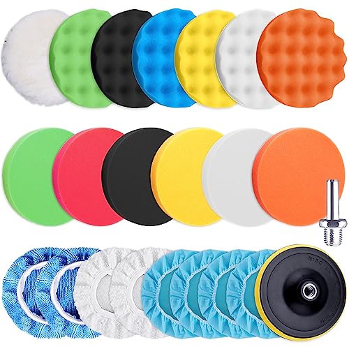 SIQUK 23 Pieces 7 Inch Buffing Pads Car Polisher Bonnets Foam Polishing Pad Kit Wax Buffer Polish Pads Car Buffer Attachment for Drill - size: 7 Inch