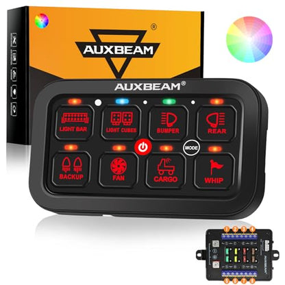 Auxbeam 8 Gang Switch Panel RB80 Toggle Momentary Pulsed RGB Dimmable Switch Panel Multifunction Panel Two Sided Output Marine Switch Panel IP65 Waterproof for Car Boat RV, 3 Years Warranty - size: 8 Gang (Both-Sided Output), style: RGB (Without APP)