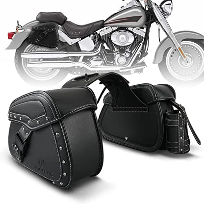 NICECNC Motorcycle Saddle Bags, PU Leather Saddlebags, Reinforced Straps & Saddle Piece, with Cup Holder & Lock, Throw Over Saddle Bag Side Bags, Black - color: Black