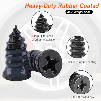 Tire Plug Kits, Screw in Tire Repair Screws, Tire Repair Rubber Nail for Tubeless Tire on Car, Motorcycles And More