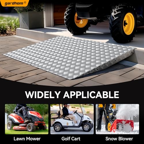 gardhom 33" x 48" Shed Ramp for Riding Mower Aluminum Rust-Free 1500 LBS/Pair Capacity Ramps for Lawn Mower Snow Blower Motorcycle Garages Barns (2PCS) - size: 2PCS-48*33“