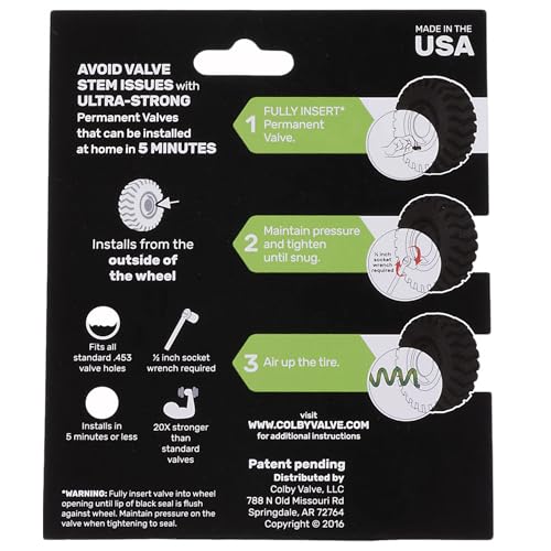 Colby Valve Permanent Valve Stem Replacement Kit | Heavy Duty Metal Emergency Valve Stems for Tubeless Tires | Quick Install from Outside of the Wheel | Made in USA from Quality 360 Brass Components - size: Standard