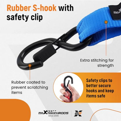 maXpeedingrods Heavy Duty Ratchet Straps 1.6 Inch x 8 FT Tie Down Strap 5208lbs Luggage Straps with S Hooks & Soft Loops for Towing Motorcycles ATVs UTVs Jet Skis Golf Carts 4 Pack - color: blue