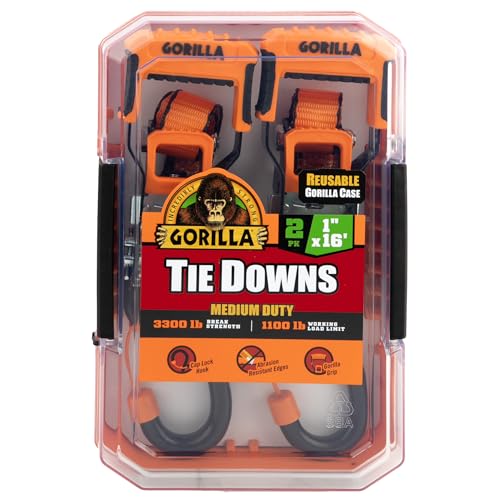 Gorilla 93001 2 Pack 1" x 16' Ratchet Strap with Orange Gorilla-Grip Handle - style: 1in x 16ft - 3,300lb Break (Pack of 2)