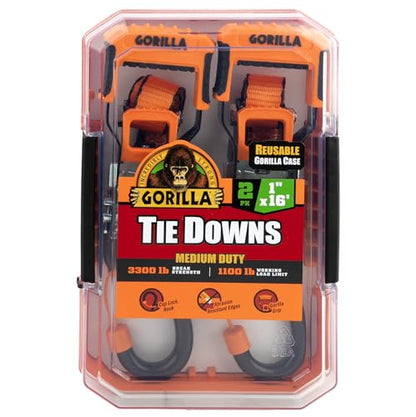 Gorilla 93001 2 Pack 1" x 16' Ratchet Strap with Orange Gorilla-Grip Handle - style: 1in x 16ft - 3,300lb Break (Pack of 2)