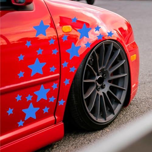 30pcs Star Vinyl Decal for Cars, High Intensity Reflective DIY Stickers for Window Bumper Mirror Laptop Decals Waterproof Night Safety Sign Car Stickers (Blue) - color: Blue