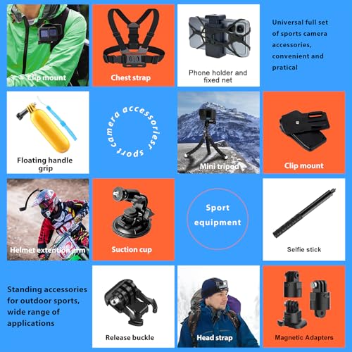 HONGDAK 70in1 Upgrade Action Camera Accessories Kit Compatible with GoPro Hero 13 12 11 10 9 8 7 6 5 4 Max 11 mini Insta360 X5 X4 X3 GO3 DJI Osmo Action 6 5Pro 4 3 AKASO Sony Sports DV - color: 70 in 1
