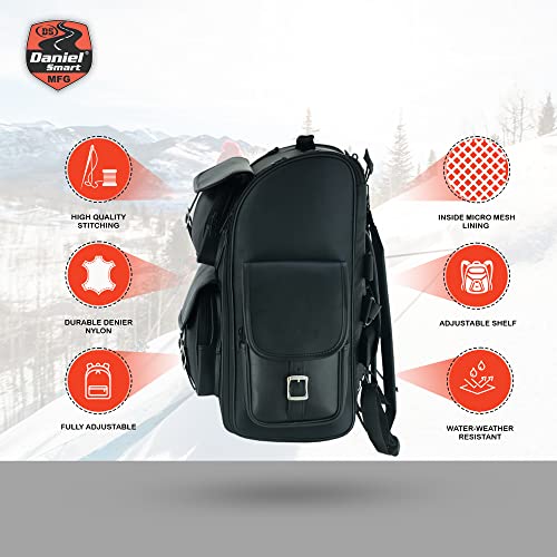 Daniel Smart Multi Pockets Biker Sissy Bar Bag - Included All Weather Protection Rain Cover - Motorcycle Touring Bag - Black - color: Non-Studed