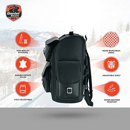 Daniel Smart Multi Pockets Biker Sissy Bar Bag - Included All Weather Protection Rain Cover - Motorcycle Touring Bag - Black - color: Non-Studed