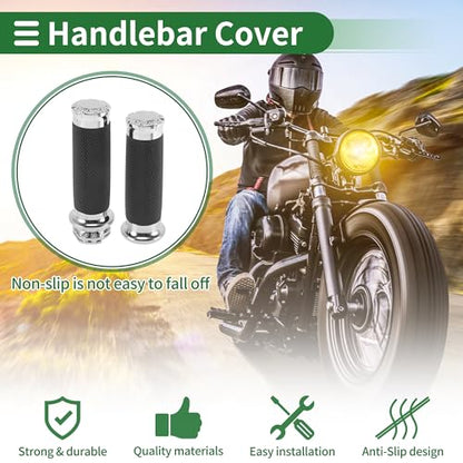 0.98"x0.98" Universal Motorcycle Hand Grips Cover Non Slip Aluminum Rubber Handlebar Grips for Motorcycle Scooter Bicycle Black Silver Tone 1 Pair - color: Black +Silver Tone