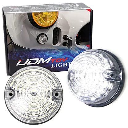 iJDMTOY 12V 70mm Round Dome Shape Flush Mount Clear Lens Xenon White LED Side Markers/Turn Signal/Reverse Backup Lamps, Compatible With Classic 50s 60s Car Caravan Truck Motorcycle, etc - style: Clear Lens White LEDs