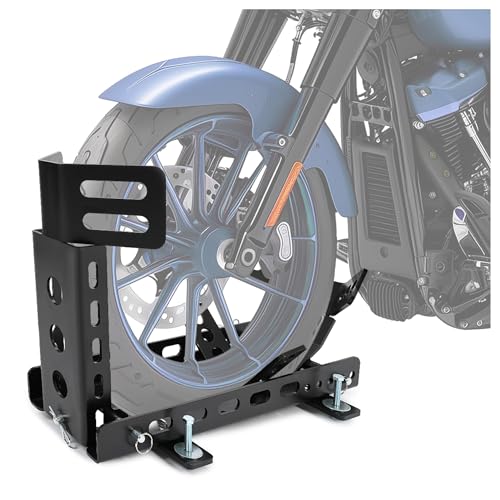 ECOTRIC Motorcycle Wheel Chock Trailer 3000lb Capacity, Adjustable Motorcycle Front Tire Stand Chock for Trailer Truck Garage Fit for Most Crusier Sports Dirt Bikes Tire Size 14"-22" Wheels - color: Black 3000 lbs