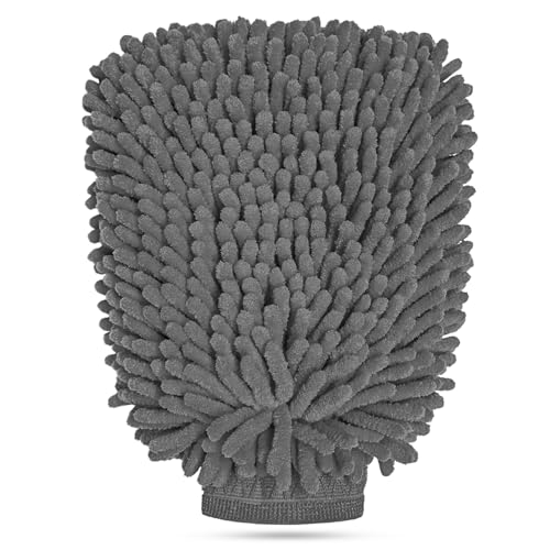 Car Wash Mitt, Scratch-Free & Lint-Free Chenille Microfiber Wash Mitts, Highly Absorbent Double-Sided Glove for Auto Washing and Detailing, Universal Car Accessories (Gray) - color: Gray, size: 1 PCS