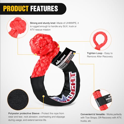 Nilight 2PCS Synthetic Soft Shackle 1/2" x 24" & Recovery Ring Kit - 56,000 LBS Shackle Breaking Strength with 46,000 LBS MBS Snatch Pulley for 4x4 Truck SUV ATV UTV Off-Road Vehicle Extraction (Red) - color: 2Pc Shackles Red + Snatch Ring Red