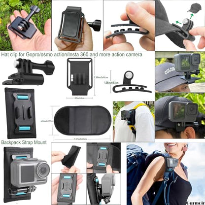 Accessory Kit for DJI Osmo Action 6/5 pro/4/Insta 360 X5 X4 /Go Pro Hero13 12/Gopro Max 2, Bike Mount/Hat Clip/Helmet Strap/Backpack Mount kit for Gopro/Osmo Action/Insta 360(DT18)