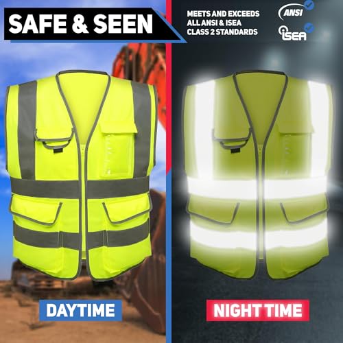 NEIKO High Visibility Safety Vest ANSI Class 2, 7 Pockets - size: Small