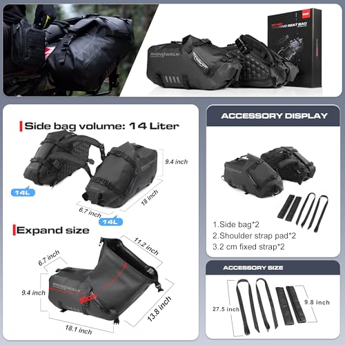 Rhinowalk Motorcycle Saddlebags 18L(9L*2) Waterproof Motorbike Side Bags, Travel Luggage Panniers with Shoulder Strap for Adventure & Sport Motorcycle Racks, 1 Pair - size: 18L