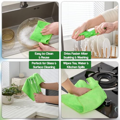 Microfiber Cleaning Cloth 12 Pack, 12x12 Inch Lint Free Streak Free Towels, Ultra Absorbent Cleaning Rags for Cars, Auto Detailing, Kitchen & Windows (12, Green) - color: Green