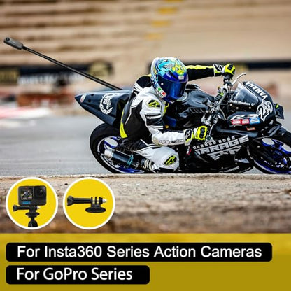 Motorcycle Double Clamp Mount Kit with 47" Invisible Selfie Stick compatible for Insta 360 X5-X Heavy-Duty Camera Bike Handbar Holder compatible for DJI Osmo Nano 360 Riding Record ATV UTV Boat