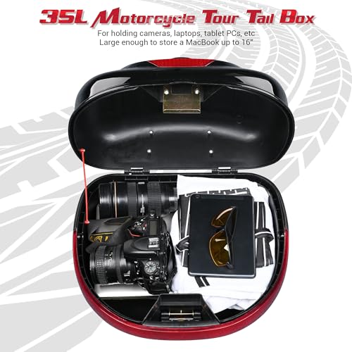 Motorcycle Trunk Black Motorcycle Top Case Motorcycle Tail Box Scooter Trunk Tour Motorcycle Storage Box Carrier with Lock for Helmet Luggage, 35L Capacity, TPU-0089 - size: 35L