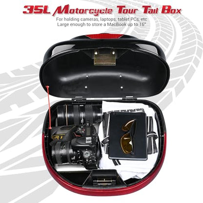 Motorcycle Trunk Black Motorcycle Top Case Motorcycle Tail Box Scooter Trunk Tour Motorcycle Storage Box Carrier with Lock for Helmet Luggage, 35L Capacity, TPU-0089 - size: 35L