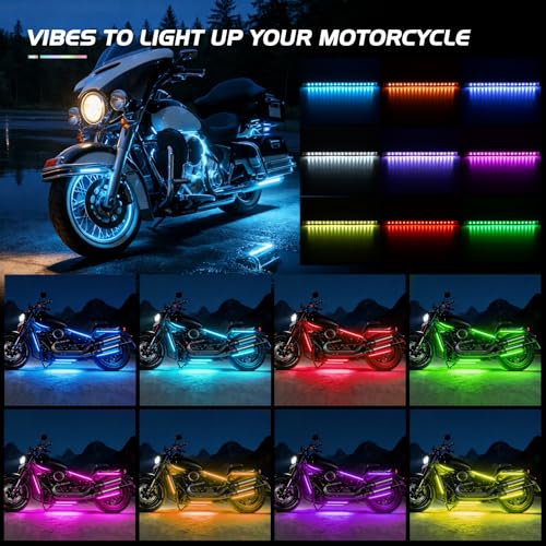 Nilight 18PCS Motorcycle RGB Led Light Kit Waterproof Multi Color Atmosphere Neon Accent Lights Lamp with RF Wireless Remote for Harley Davidson Honda Kawasaki Yamaha Suzuki - color: 18Pcs RGB LED Strip Lights