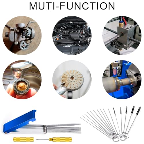 Carburetor Cleaning Kit, Carbon Dirt Jet Remove Cleaner, 26 Cleaning Wires Set, 20 Cleaning Needles 10Nylon Brushes 2 Sharp Pick, For Motorcycle ATV Moped Welder Carb
