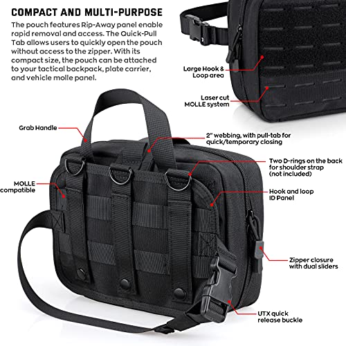 LIVANS Tactical Molle Medical Pouch - Upgraded Size, Large Capacity IFAK Pouch with Detachable Quick Release and Headrest Mount, Includes Flag and Cross Patch - color: Black