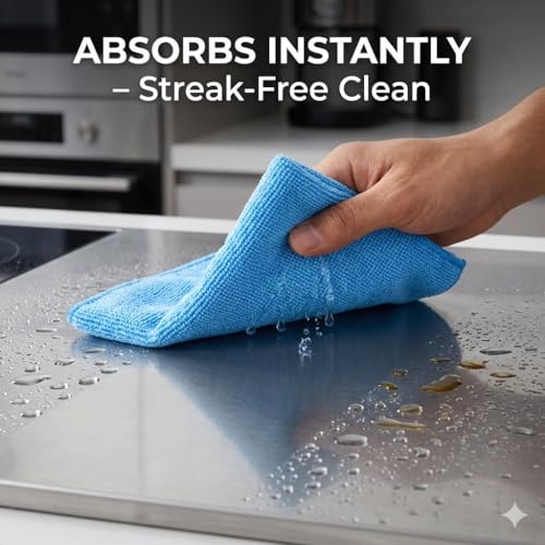 Multi-Purpose Microfiber Cleaning Cloths, Blue, 10 Pack, 9.8" x 9.8" | Highly Absorbent, Kitchen Dish Towels, Lint-Free, Reusable, For House, Car, Window - color: Blue