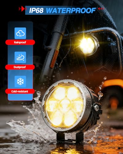 BraveWAY 4.5 Inch Motorcycle Auxiliary Lights 140W 16500LM LED Fog Lights Strobe Flash Mode White/Amber Combo Beam LED Spot Light with Mount Brackets for Motorcycle Car Truck UTV Off-Road ATV Boat - size: 4.5INCH-7-D