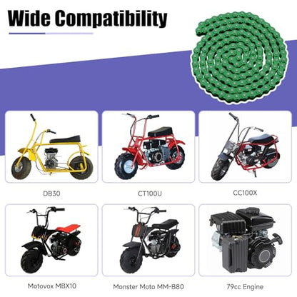 35 Chain Mini Bike with Chain Breaker Compatible with Coleman CT100U CC100X Baja Doodlebug DB30 Motovox MBX10 MBX11 Predator 97cc 100cc Mega Moto 80cc 105cc Minibike Go Kart Powersports Parts - color: Green