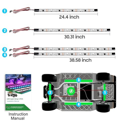 10L0L 4PCS Golf Cart Underglow LED Light Kit, Underbody RGB Strip Lights, 24-Mode Neon Accent Lighting, Music Sync, Wireless Remote, IP67 Waterproof, 12V-80V Input for EZGO Yamaha Club Car - style: 4 Pack(Underbody)