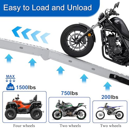 Heavy Duty Folding Loading Ramp 77.7 inches Long and 8.6 inches Wide, 1500lb Capacity, Motorcycle; Lawn Mower; Snow Plough; Bikes; ATV; UTV; Golf Carts,Circular Hole, Pack of 2