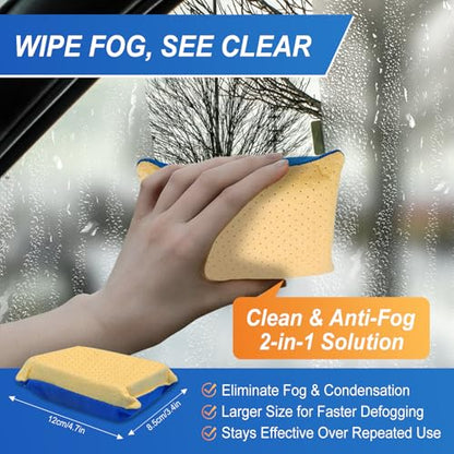 SHIELDOM Anti-Fog Spray for Glass Car Windshield Defogger Prevents Fogging of Interior Glass, Mirrors, Windows, Shower Door with Defogging & Cleaning Sponge, Towel 4oz/120ml