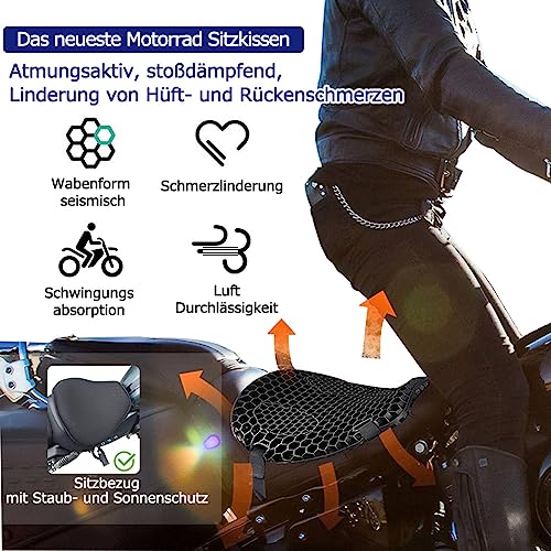 Motorcycle Seat Cushion Detachable Pressure-Relieving Motorcycle Seat Motorcycle Gel Non-Slip Breathable Seat Cushion, Suitable for Long and Short Rides