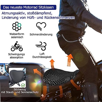 Motorcycle Seat Cushion Detachable Pressure-Relieving Motorcycle Seat Motorcycle Gel Non-Slip Breathable Seat Cushion, Suitable for Long and Short Rides