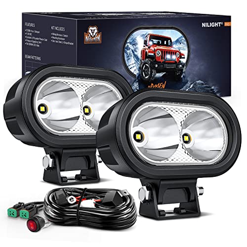 Nilight 2 PCS 4 Inch Motorcycle LED Pods 2100LM Built-in EMC Driving Light Super Spotlight Offroad Fog Lights w/ 16AWG DT Wiring Kit for Motorbike SUV ATV Truck Boat Tractor Forklift - color: 2Pcs 20W 4Inch LED Spotlight w/16AWG Wiring Harness