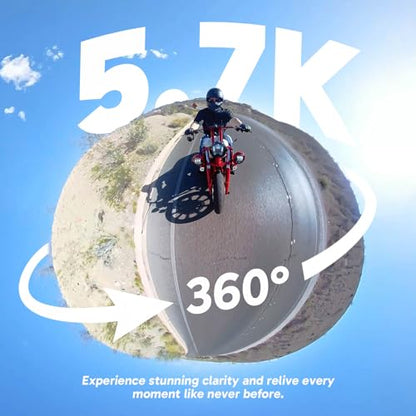 AKASO 360 Action Camera Motorcycle Combo- 5.7K 360 Video with 1/2" 48MP Sensors, 72MP 360 Photo, 360-SuperSmooth, Invisible Selfie Stick, 360° Horizon Lock, AI Tracking