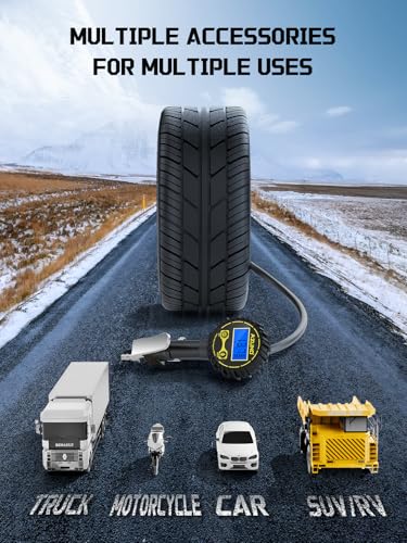 Tire Pressure Gauge, 3-in-1 Digital Tire Inflator with Air Blow Gun, 200PSI for Car Truck Motorcycle, with LED Screen, 4 Units for Air Compressor (1/4" NPT) - size: Standard with Air Guns