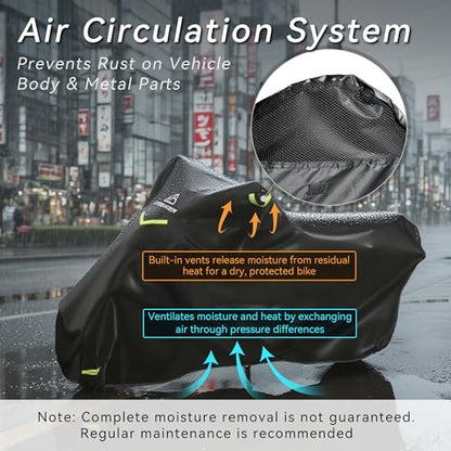 Motorcycle Cover 300D Waterproof Outdoor Night Reflective Breathable Vents All Season Rain Sun Dust Protection Universal Fit Powersports Vehicle Cover with Lock-Holes Fits up to 104" - size: 104"