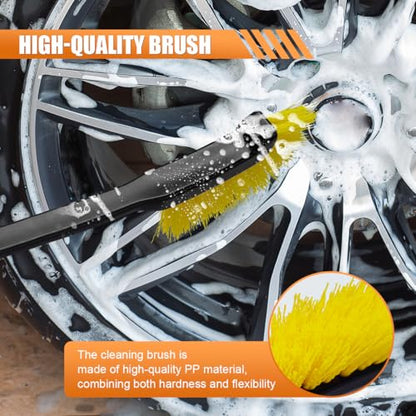 Craedli Car Wheel Cleaning Brush, 12 Inch Hard Bristle Tire Crevice Scrub Brush Automotive Detailing Tool, Multifunctional Long Handle Tire Cleaner Car Wash Brush for Home & Hard to Reach Areas(1PC) - size: 1PC