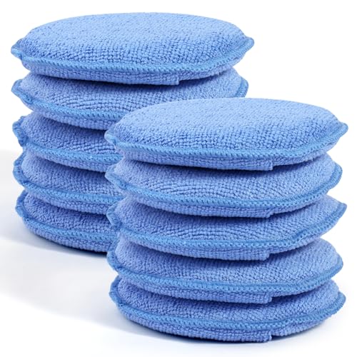 10 Pack Wax Applicator Pads, Microfiber Applicator Pad with Finger Pocket, Foam Car Wax Applicator Pad for Car Cleaning and Polishing (Blue) - color: Blue