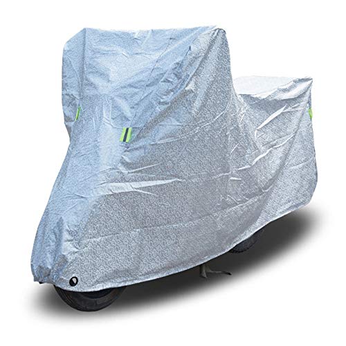Motorcycle Cover, Waterproof Aluminum Film All Season Protection Cover Against Rain/Snow/Sun/Dust with Elastic Hems, Lock Holes, Storage Bag,Silver,XL - color: Silver, size: X-Large