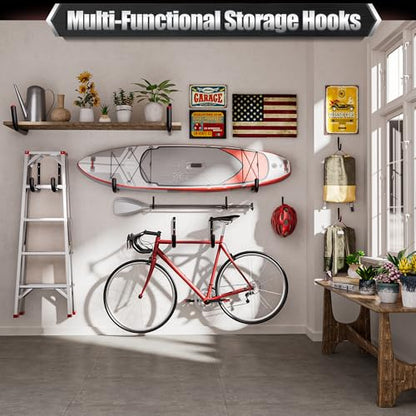 Nacial 12 Pack Garage Hooks Heavy Duty, 15" & 9.8" & 3.5" Kayak Storage Hook with EVA Pads, 100LBS Capacity Garage Hooks for Hanging Bikes, Kayak Folding Chairs and Hanging Ladders - size: 12
