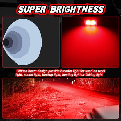 Red LED Pod Lights 3 Inch 2PCS Auxiliary Rear Fog Light Cube Off Road Backup Driving Light Bar Red Hunting Fishing Emergency Safety Signal Work Lights for Truck UTV Pickup Boat - color: Red