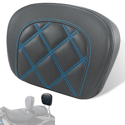 FOVPLUE Passenger Backrest Pad Sissy Bar Pad for Harley Touring Electra Glide/Road Glide/Road King/Street Glide/Trike Freewheeler FLRT/FLHXXX, Double Blue Stitching - color: Blue