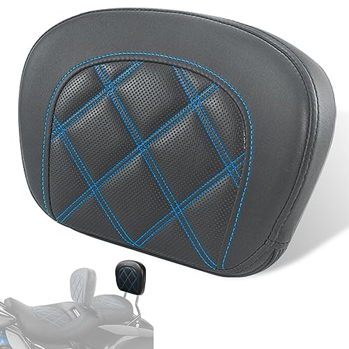 FOVPLUE Passenger Backrest Pad Sissy Bar Pad for Harley Touring Electra Glide/Road Glide/Road King/Street Glide/Trike Freewheeler FLRT/FLHXXX, Double Blue Stitching - color: Blue