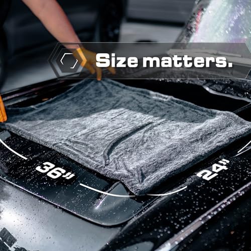 Blackline 24"x36" Twisted-Loop Car Drying Towel, 1300GSM, Streak Free, Lint Free, Reusable - Car Accessories, Microfiber Cleaning Cloth for Car, Truck, SUV - One Pass is All You Need - color: Charcoal Grey